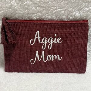 Canvas Aggie Mom Embroidered Maroon Zip Pouch